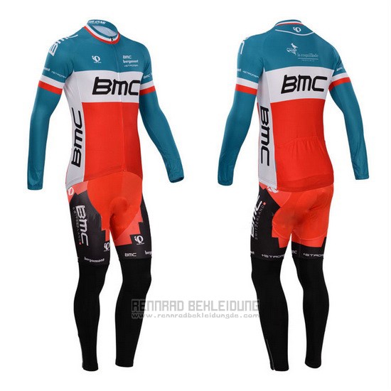 2014 Fahrradbekleidung BMC Champion Italien Blau und Orange Trikot Langarm und Tragerhose